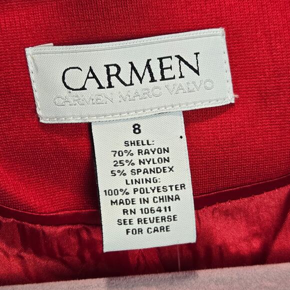 NWT Carmen Marc Valvo Crimson Red Modern Open Front Blazer Jacket 8 Career Bold - Picture 2 of 8